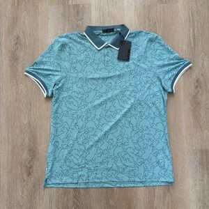 G/FORE Polo Shirt Mens XL "MNE"Blue Star Print Golf Performance Stretch Contrast